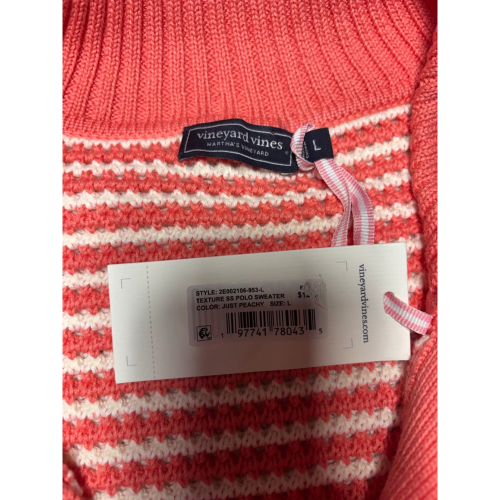 Vineyard Vines "Just Peachy" Coral Knit Short Sleeve Preppy Sweater Sz L - Picture 6 of 8